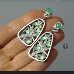 925 silver & green natural gem tree earrings